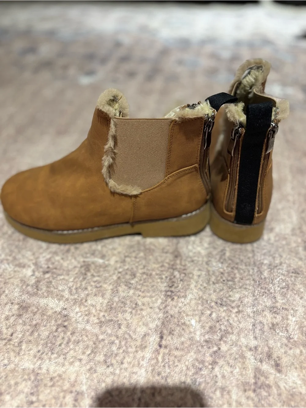 Womens Tan Faux-Shearling Chelsea Boots